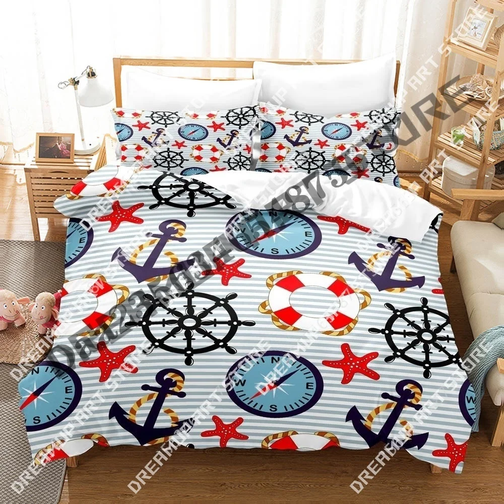 Conjunto de cama com âncora azul com impressão 3D, conjunto de cama individual, gêmeo, queen, king size, adulto, quarto de criança, conjuntos de capa de edredom