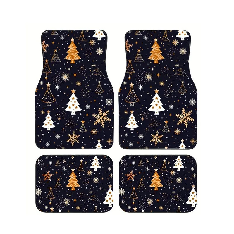 

Minimalist Gold Christmas Tree Pattern Car Floor Mats Set Universal Non-slip Auto Foot Mats Interior Accessories Men Women Gift