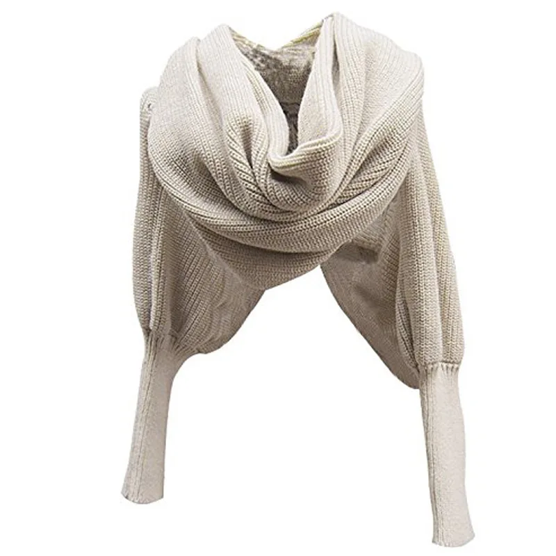 European Style Winter Women Long Scarf with Sleeves Wool Knitted Scarves for Women Thick Warm Casual Shawl High Quality