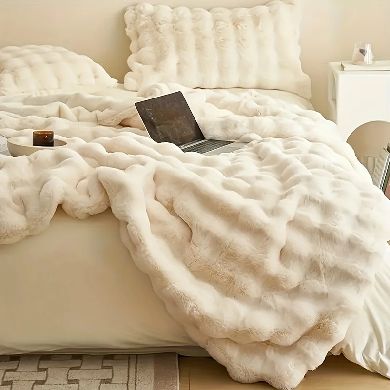 Solid Color Thickened Blanket Warm Faux Rabbit Fur Plush Blanket, Bed Blanket, Office Blanket, Air Conditioning Blanket