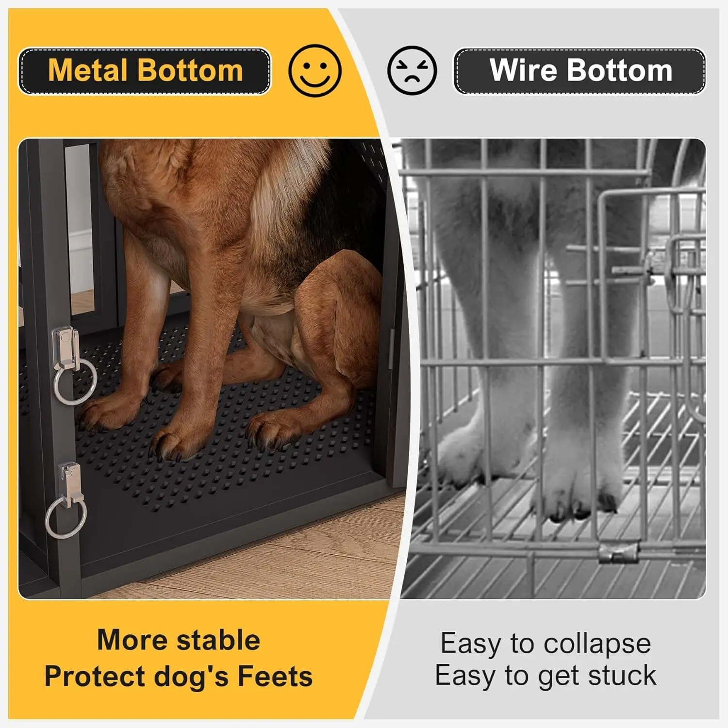 أثاث صندوق الكلاب، قفص كلب مزدوج عالي التحمل مقاس 63 بوصة مع مقسم، أثاث بيت كلب كبير جدًا مع صواني قابلة للإزالة