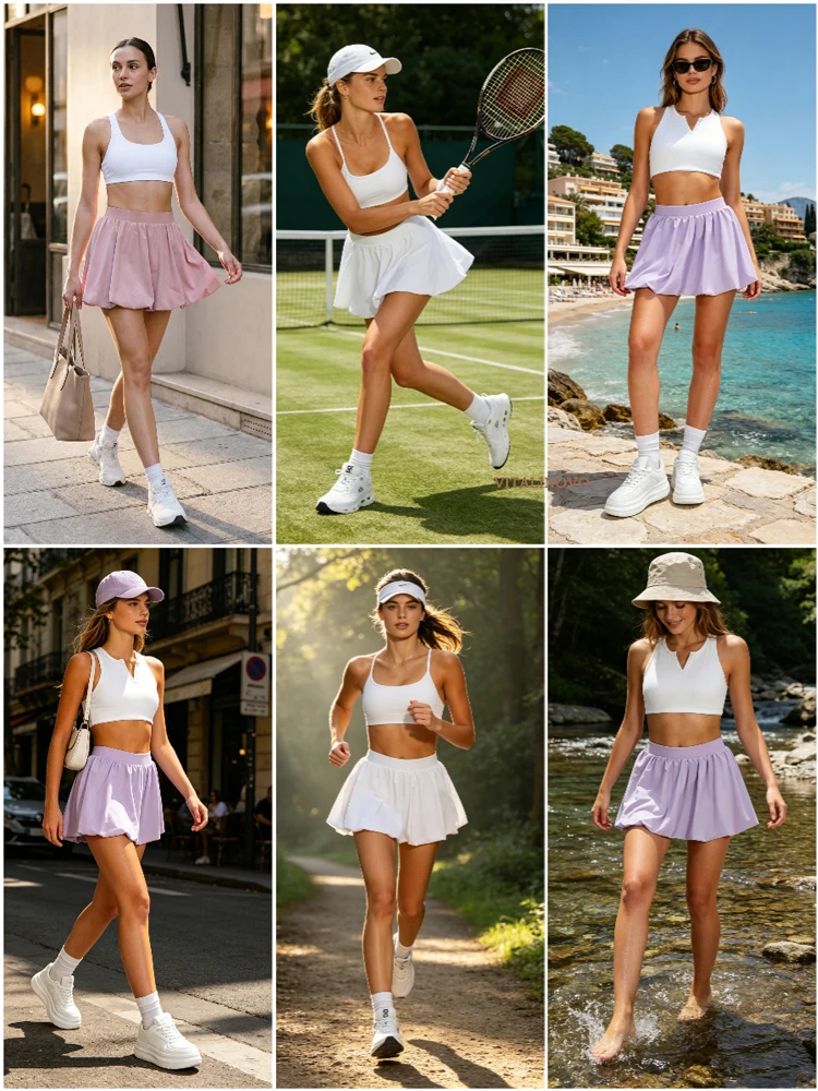 VITALINOVO Damen-Minirock, Skort, fließend, plissiert, hohe Taille, Rüschen, Tennisröcke für Damen, Blasensaum, sportlicher Skater, Golf – Detail 11