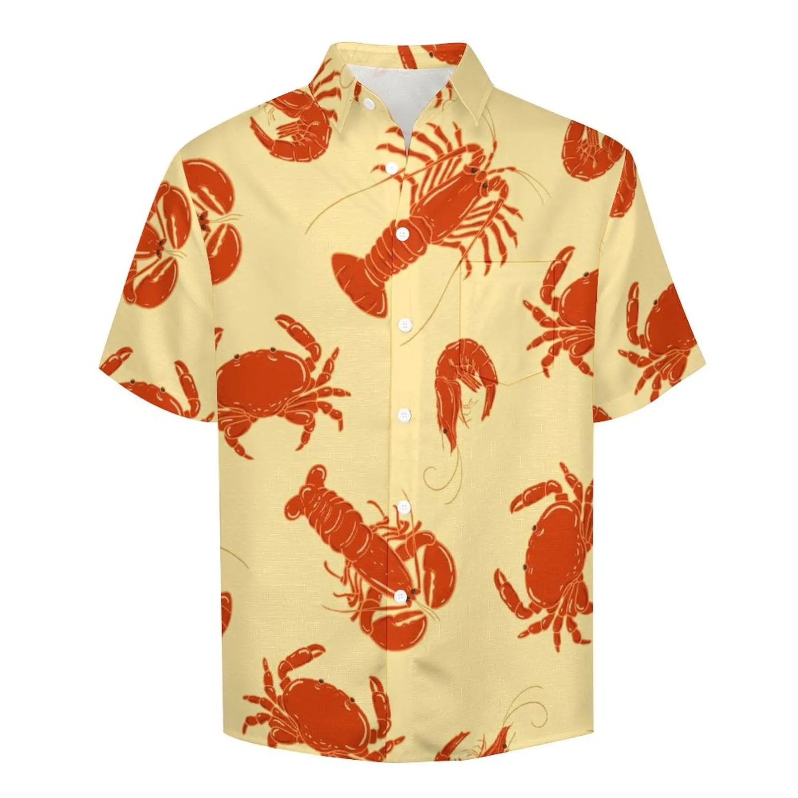 Cartoon Animal Beach Shirt Lobster Seafood Hawaiian Casual Shirts Male Retro Blouses Short Sleeve Design Clothing 3XL 4XL