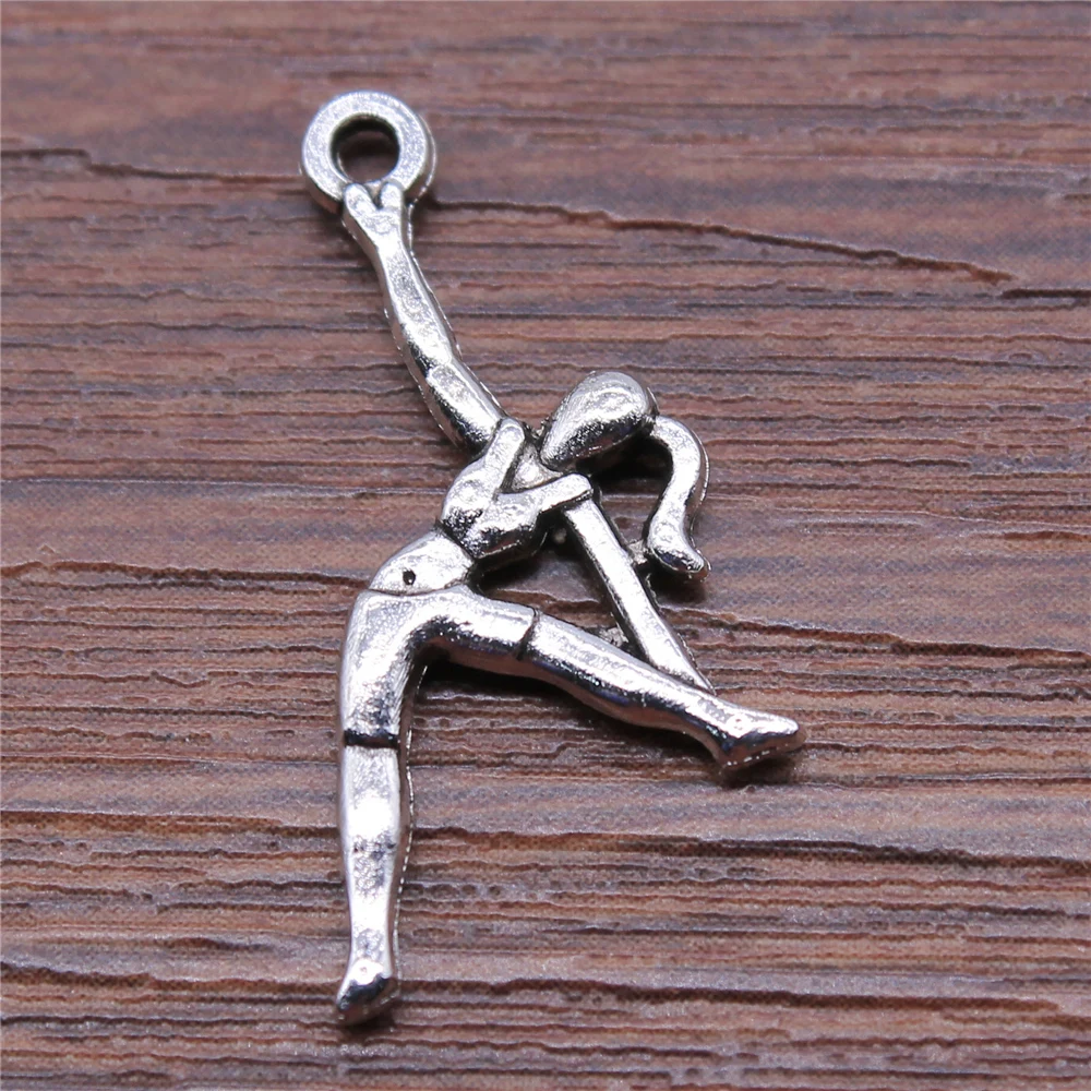 200pcs 14x26mm Gymnast Charms Wholesale Antique Silver Color For Jewelry Making Zinc Alloy Charms DIY Jewelry Findings