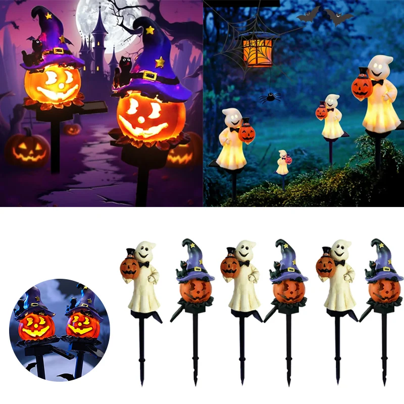 Solar Halloween Pumpkin Pathway Lights Waterproof Outdoor Decorative Stake Lights for Yard Lawn Garden Outside Decoration