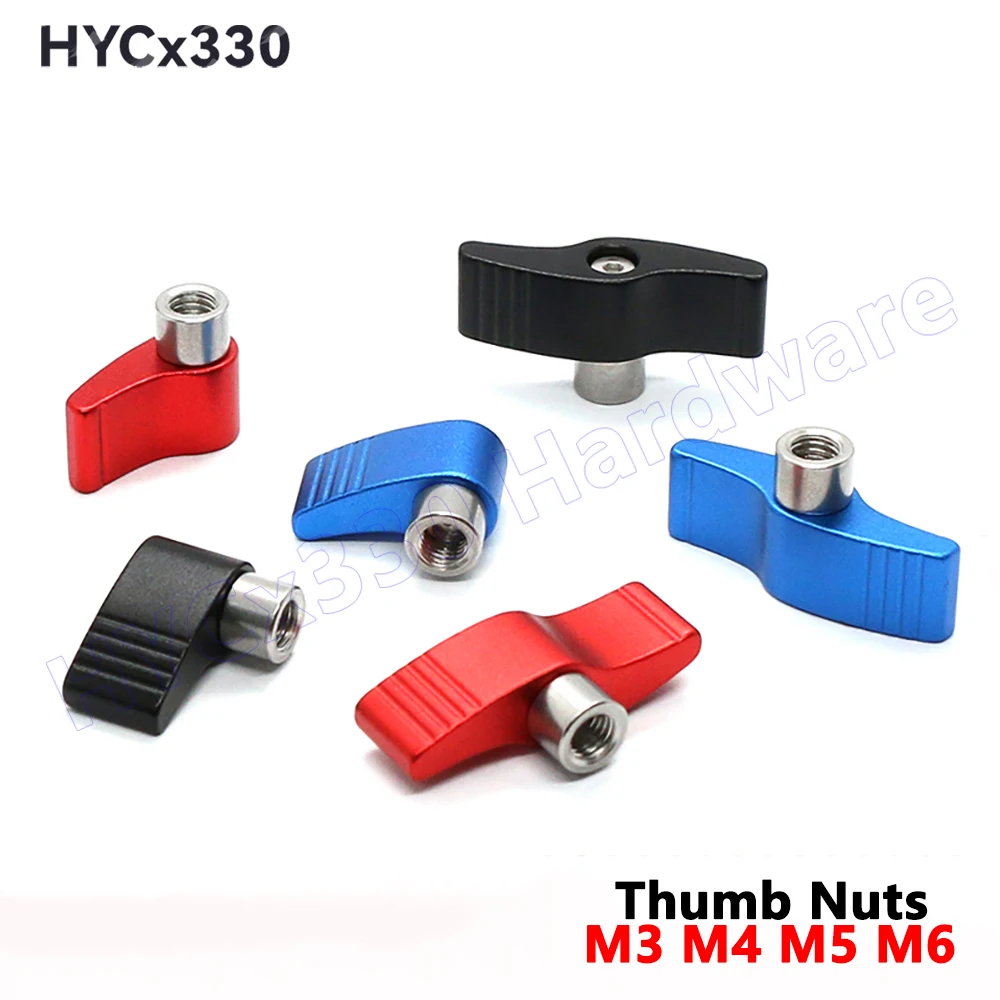 4PCS Thumb Nuts, M3 M4 M5 M6 Aluminum Alloy Butterfly Shape Adjustable Handle Clamping Knob Tighten Nut for SLR Rail Rod Slider