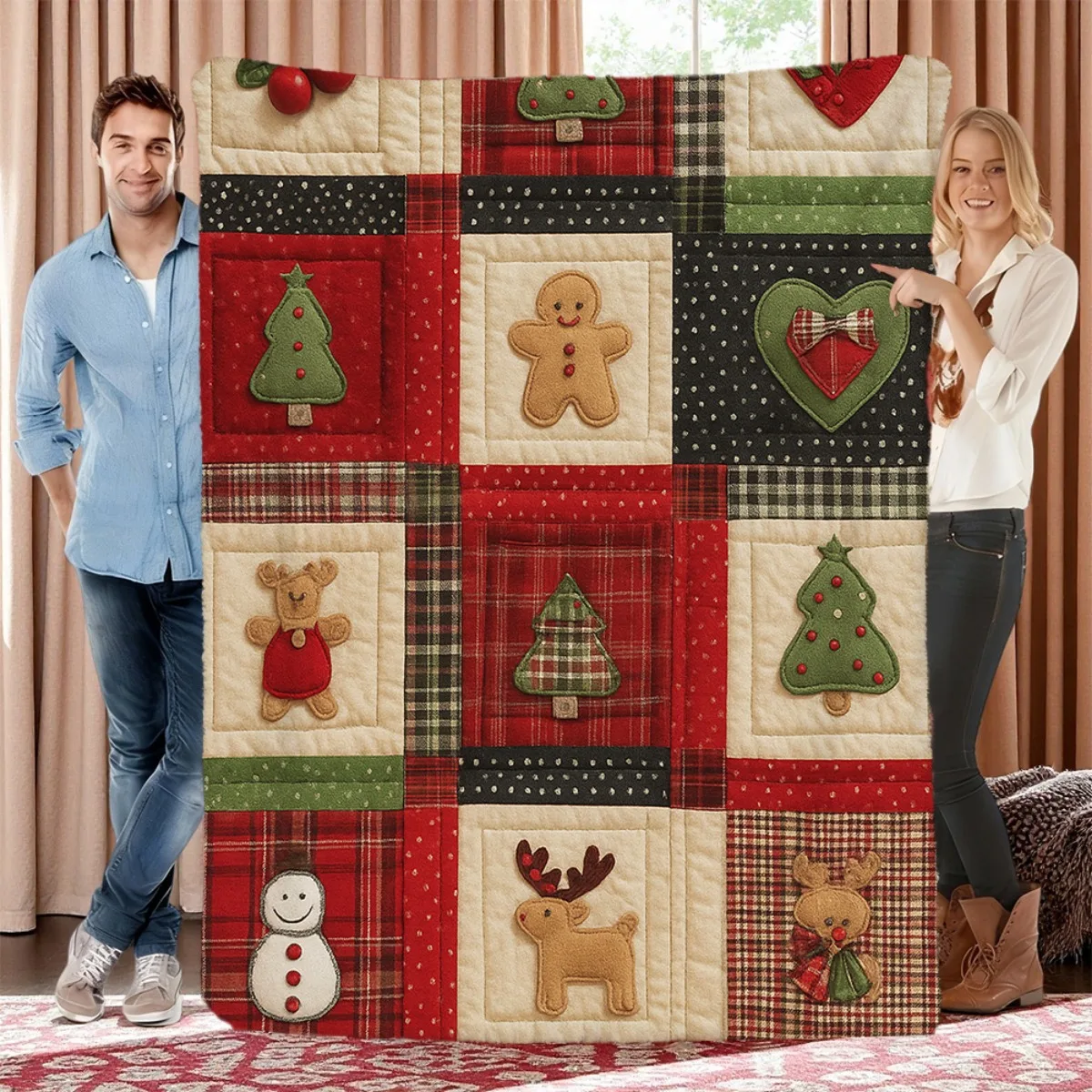 Christmas Elements Patchwork Quilted Craft Throw Blanket for Camping Lightweight Durable Blanket Wrap