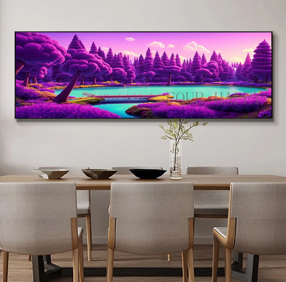 DIY Large Diamond Painting Cross, Landscape Wall Art, Full Round Drill, Embroidery Home Decor, Purple Color, Nature Colorful, 5D