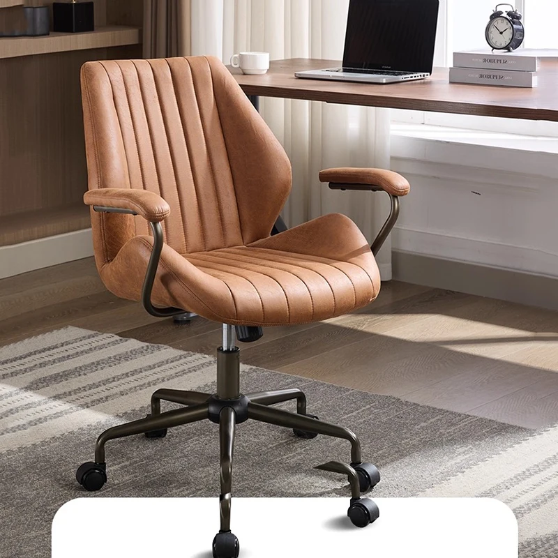 Silla de oficina de cuero para ordenador, diseño moderno, ruedas, cojín cómodo, silla de oficina, Taburete relajante de lectura, muebles de moda