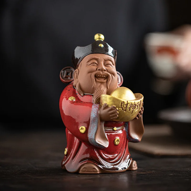 Chinese Retro Ceramic God of Wealth Decoration Creative Home Housewarming Gift Living Room Office Desktop Tea Room Decoration