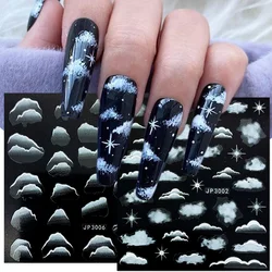 White Sky Cloud Nail Stickers 5D Star Moon Rose Angel Christmas Snowflake Embossed Design Slider Transfer Decal NLJP1019-JP1036