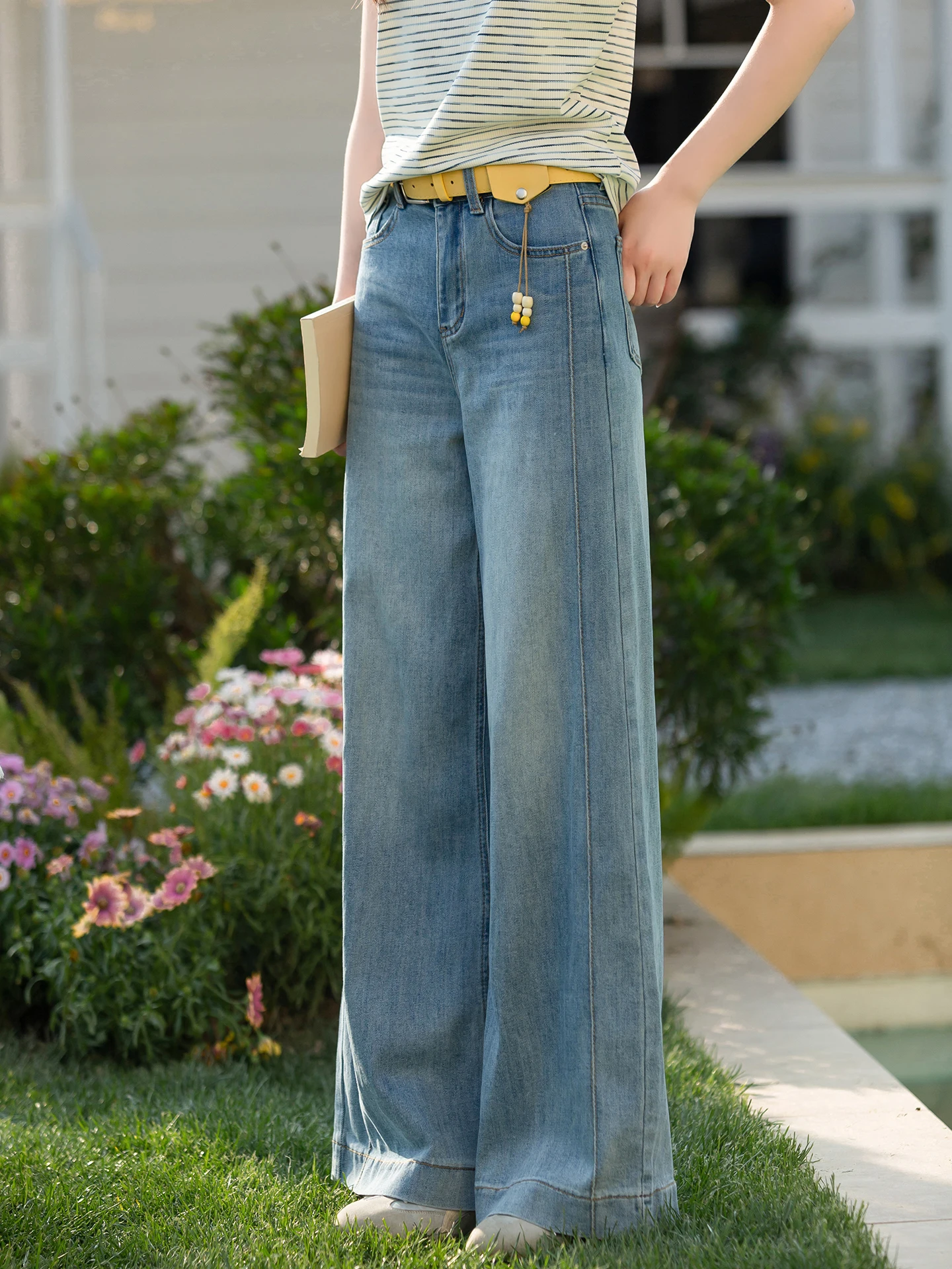 

Light Blue High Waist Wide Leg Jeans Women's Straight Cut Slim Fit Summer New Arrival Casual Comfortable Cotton Denim Pants