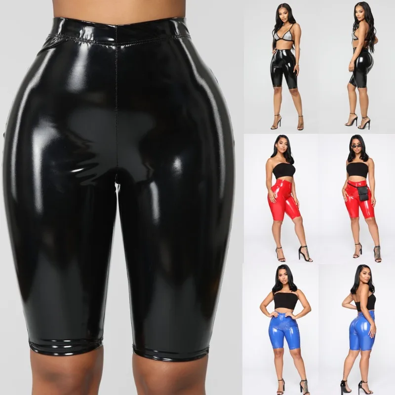 Sexy High Waist Open Crotch Leggings Women Invisible Panties Flash Mirror PU Pants Crotchless Skinny Butt Lift Tights Big Ass