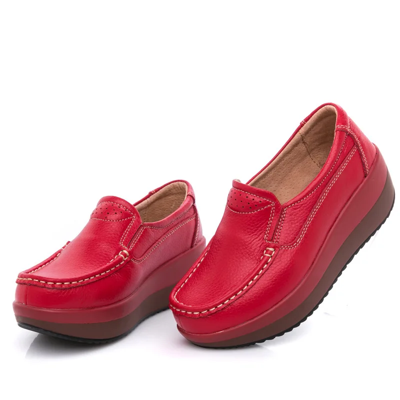 New Sexy Autumn Women Flats Platform Loafers Ladies Genuine Leather Comfort Wedge Classic Stylish thick sole Slip On Casual Shoe