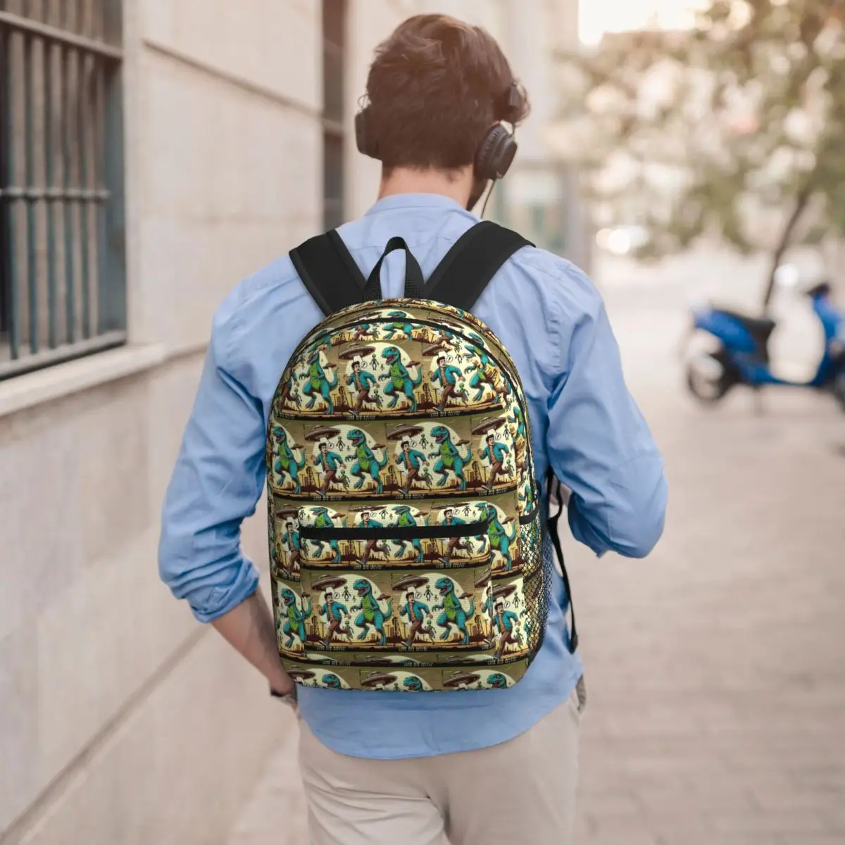 

Dino UFO Selfie Vintage Panic Backpack Student BookBag Kids School Bag Computer Shoulder Bags for Men Women