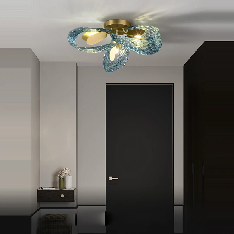 Imagem -04 - Lustre de Teto Led para Quarto Foyer Funky Blue Design de Beleza Vidro Cobre Lustre Lâmpada do Teto g9 2024