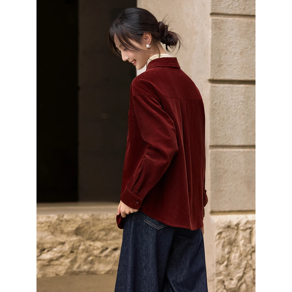 VIMLY 100% cotone camicie da donna 2025 inverno vintage giuntura plaid manica lunga Shacket donna moda bavero colletto cappotto allentato A3576