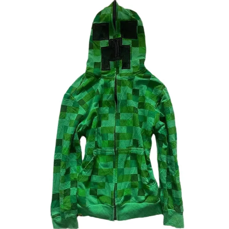 F/W sweat à capuche à carreaux zippé surdimensionné veste à épaules tombantes rétro Punk Streetwear coton épais unisexe imprimé graphique manteau poitrine