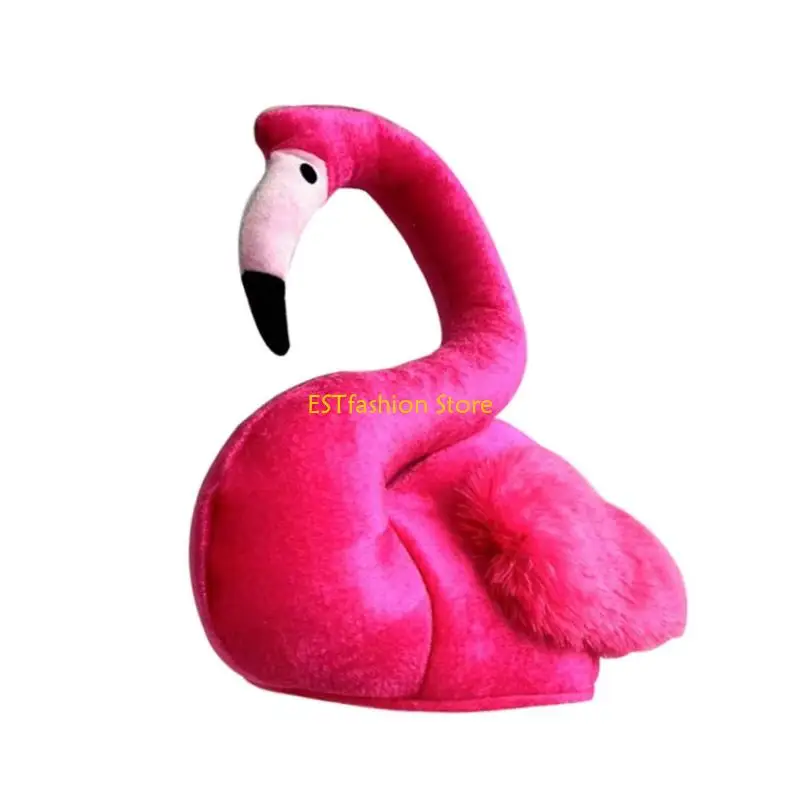 Sombrero felpa en forma flamenco Y5GC con diseño pico realista, sombreros disfraz elásticos para adultos, fiestas