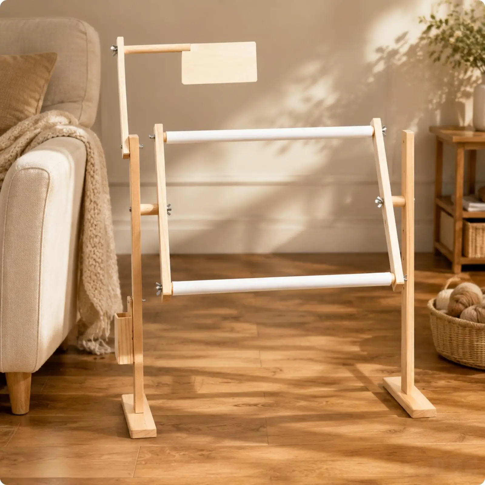 Wood Wood Needlework Frame Freestanding Embroidery Frame with Supply Platform Adjustable Cross-Stitch Stand Smooth Polished