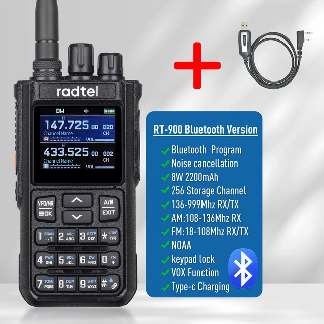 Radtel RT-900 8W Wielozakresowe Walkie Talkie 256 CH Air Band Dwukierunkowa Stacja Radiowa Lotnictwo NOAA Amatorska Policja Marine River PTT