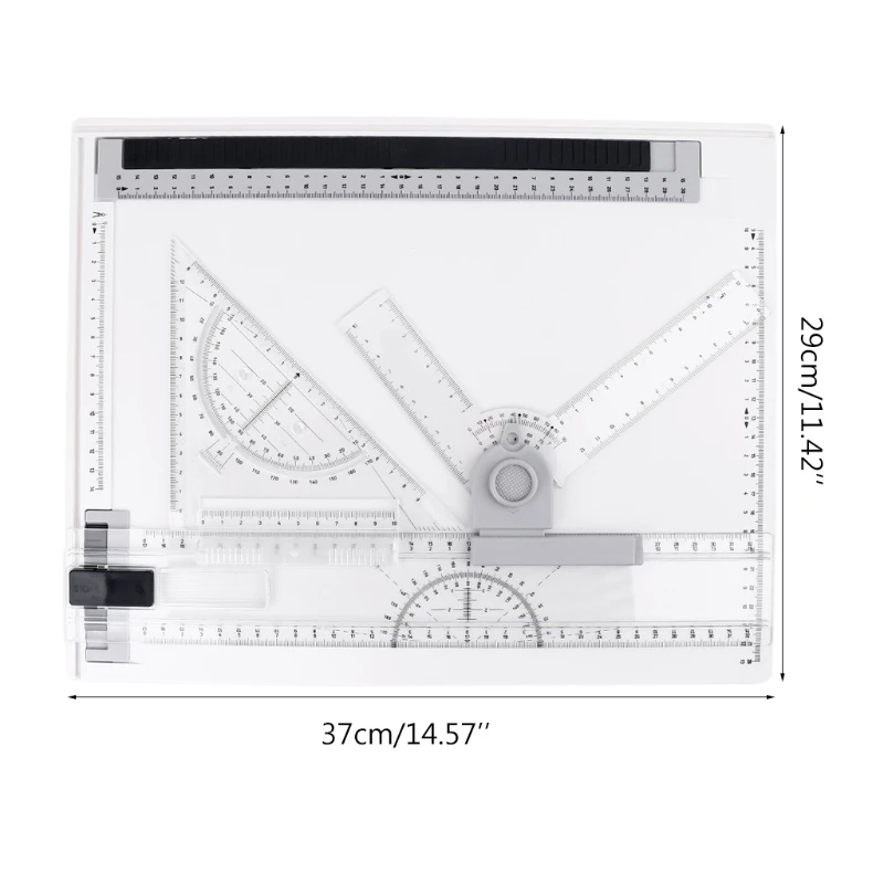 Tablero de dibujo A4, tabla de dibujo multifuncional con regla clara, sistema de medición ajustable compacto