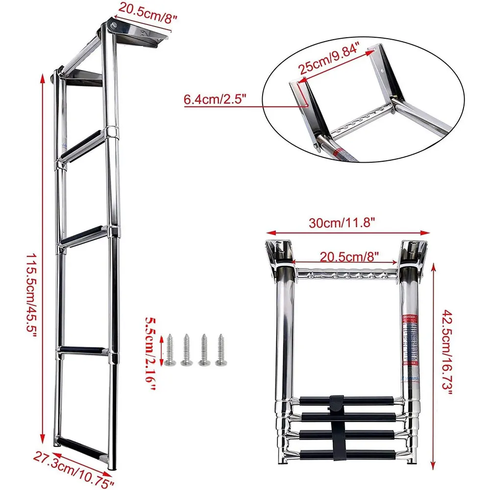 Boat Ladder 4 Step Telescoping Portable Swim Ladder Marine Stainless Steel Boat Ladder