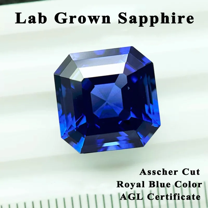 

Lab Grown Sapphire Asscher Cut Royal Blue Color for DIY Advanced Jewelry Making Inlay Ring Necklace Selectable AGL Certificate