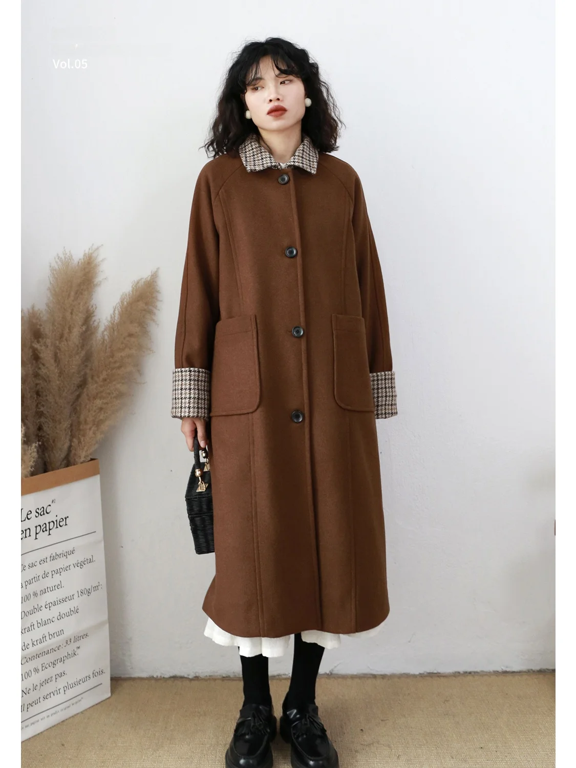 

Женское шерстяное пальто в клетку, 30% шерсти, на одной пуговице, в стиле ретро, утепленное, с длинными рукавами, средней длины, для молодых женщин