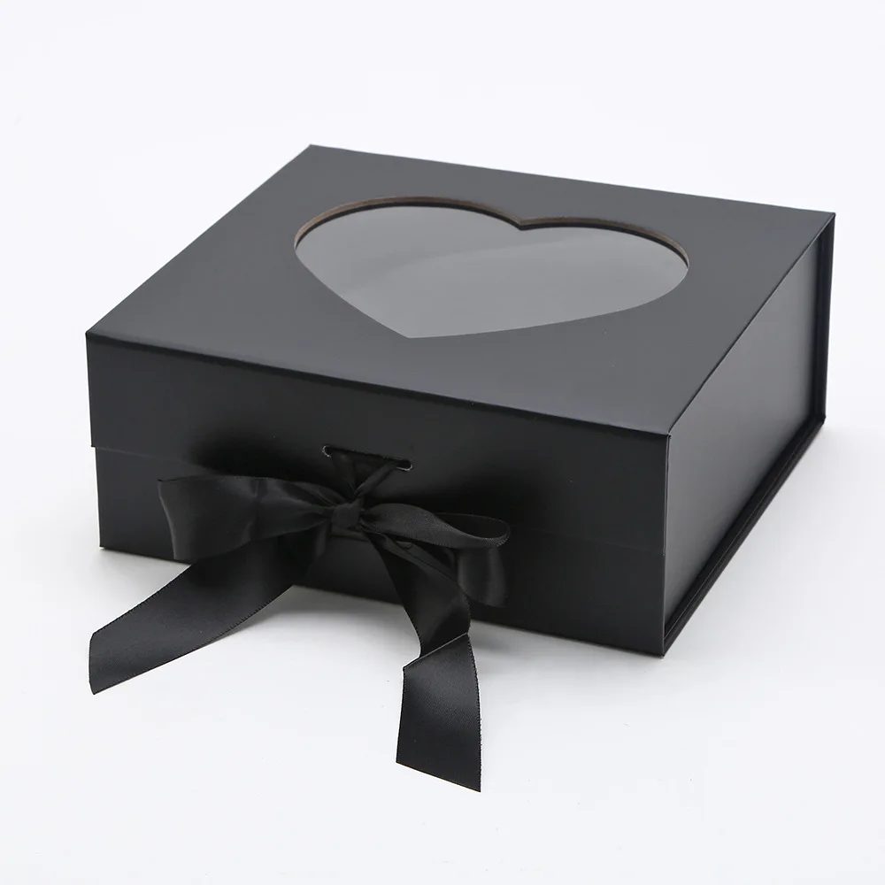 One Piece Folding Box Magnetic Flip Cover Gift Boxes Ribbon Empty Box Valentine's Day Gift Packaging Boxes Heart Shaped