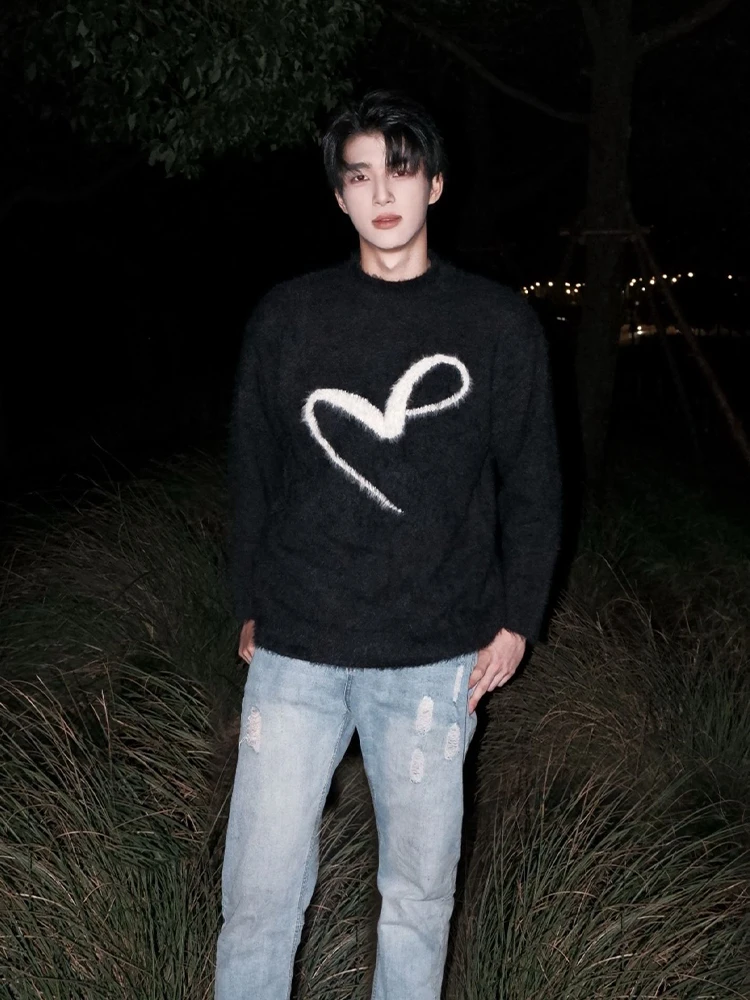 

Черный вязаный свитер унисекс в американском стиле из бархатной ткани Water Rabbit, зимний, в корейском стиле, для уличного образа, крутой топ