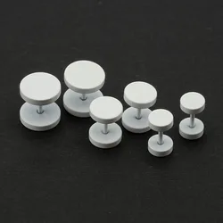 2PCS Fashion Men's Women's Ear Studs Earrings Fake Ear Plugs White 6mm 8mm 10mm Screw Round Barbell Jewelry Stainless Steel Punk