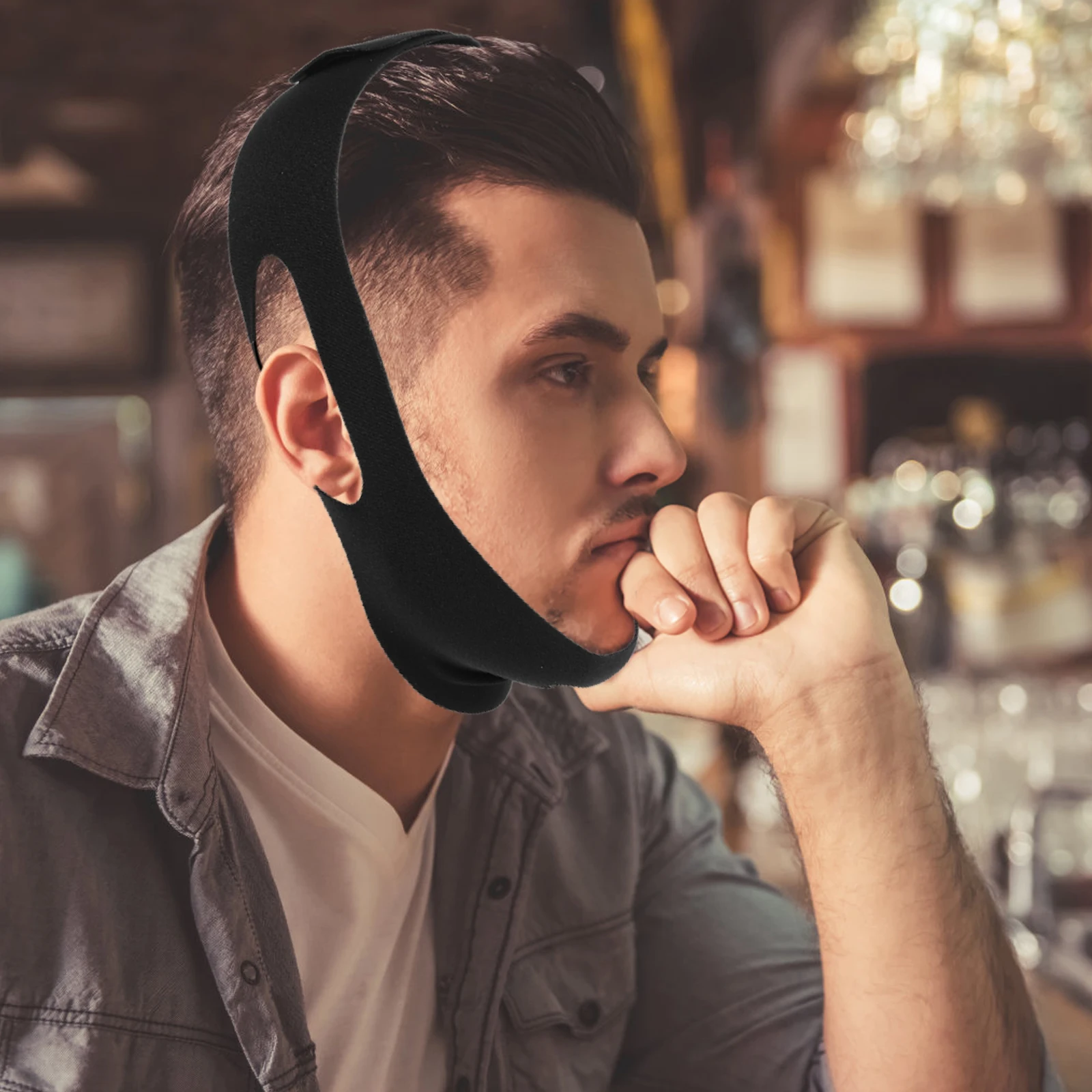 

2 Pcs Chin Strap Jaw Sleep Stop Braces Major Snore Stopping Black Man