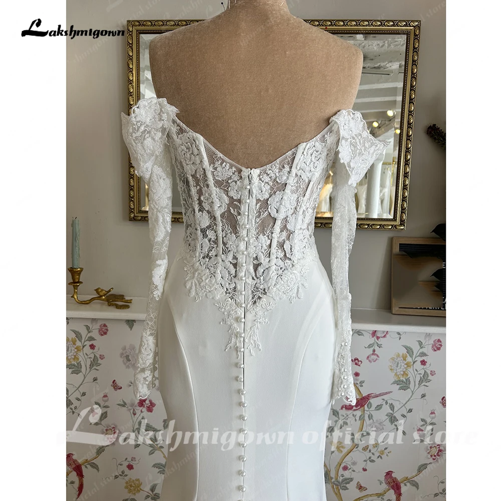 Lakshmigown Sexy Meerjungfrauen-Hochzeitskleid mit transparentem Korsett-Mieder, Satinrock, Spitzen-Kathedralenschleppe, Brautkleid nach Maß – Detail 8