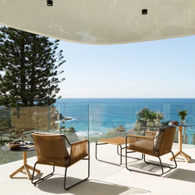 Leisure rattan outdoor dining table and chairs simple solid wood