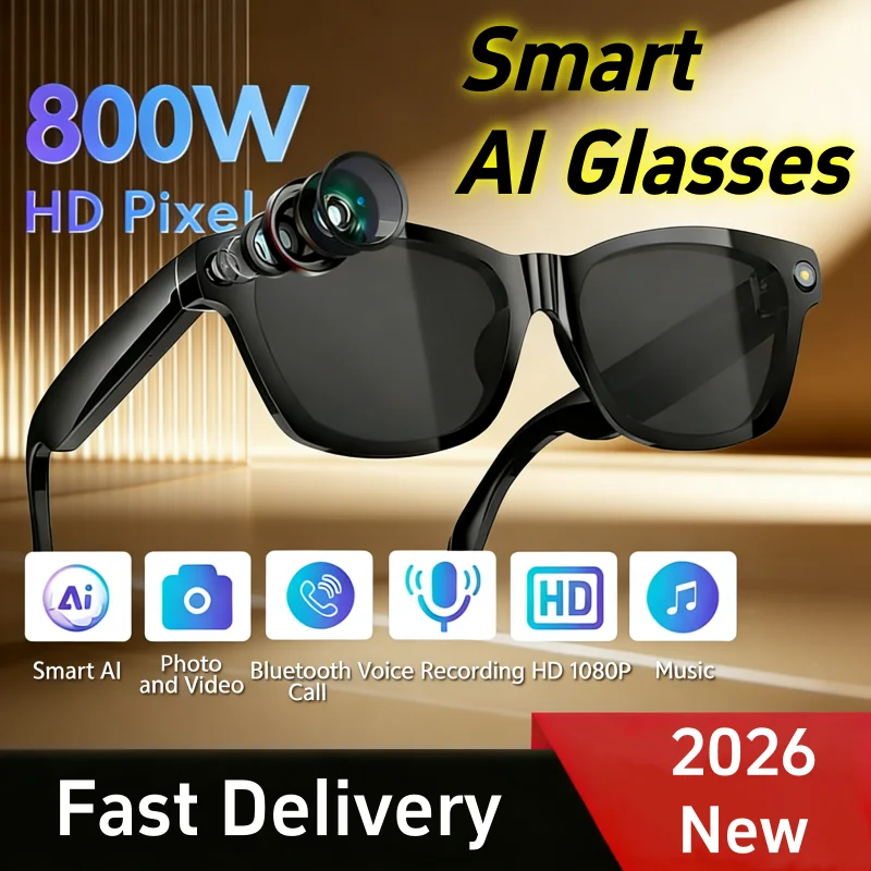 2026 AI Smart Glasses HD Photo Video Record Translation Voice Assistant Bluetooth Call Music Multifunction Mototcycle Glasses