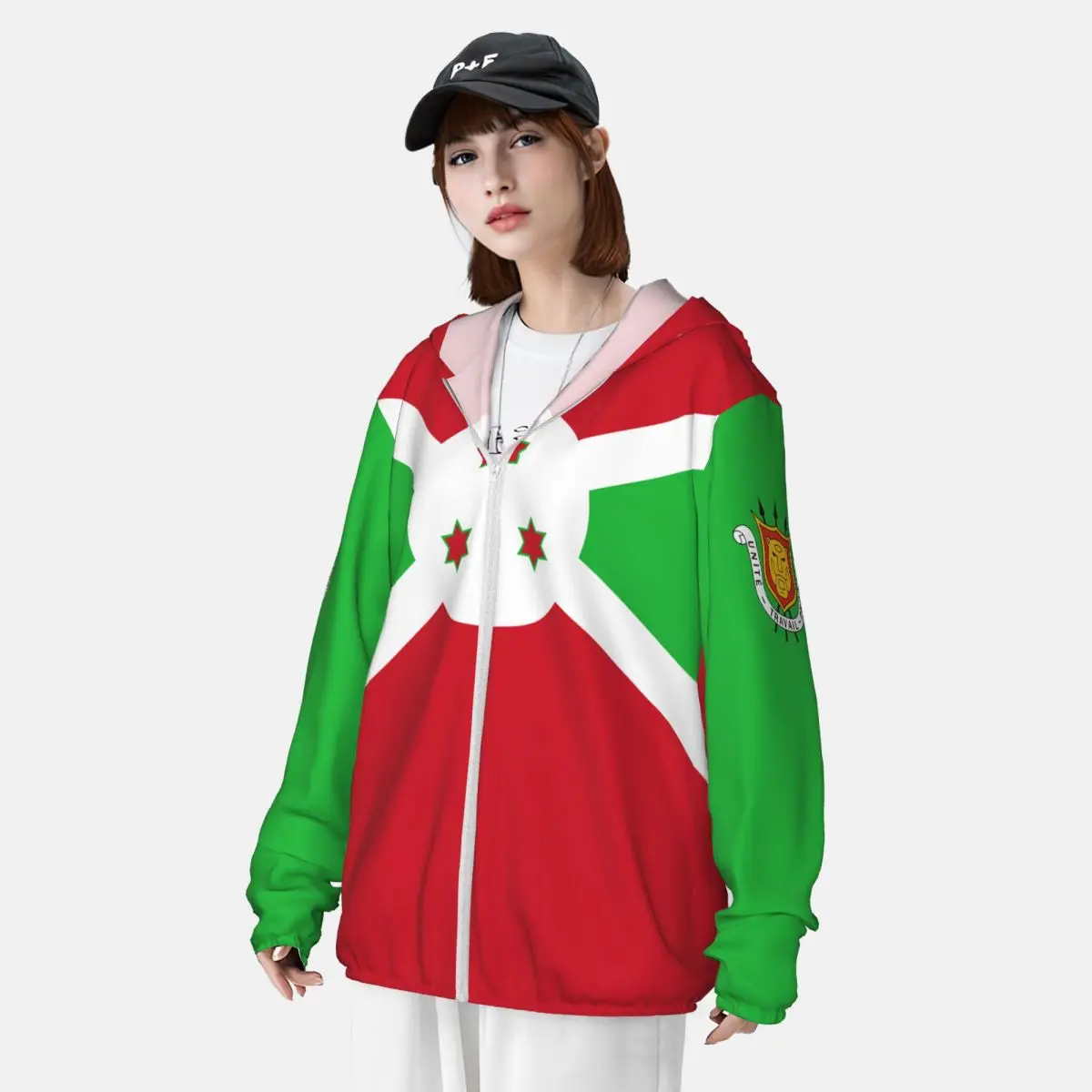 Burundi Flag Polyester Hoodie Sunscreen Sun Protection Fishing Running Clothes Quick Dry Performance Long Sleeve With Zipper