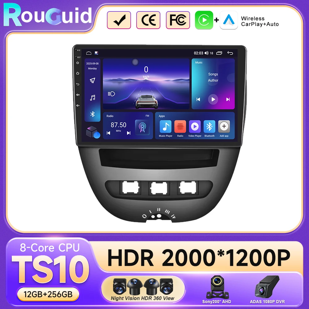 

Автомагнитола Android 16 с 4G+WIFI, Carplay для Peugeot 107, Toyota Aygo, Citroen C1 2005-2014, GPS-навигация, Bluetooth, Wi-Fi