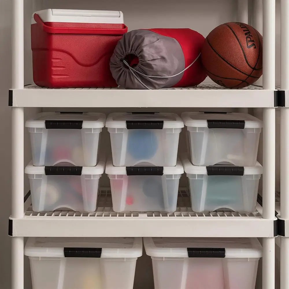 Paquete de 6 cajas de almacenamiento de plástico de 13 cuartos de galón con tapas, sin BPA, duraderas, apilables, contenedores organizadores, color perla