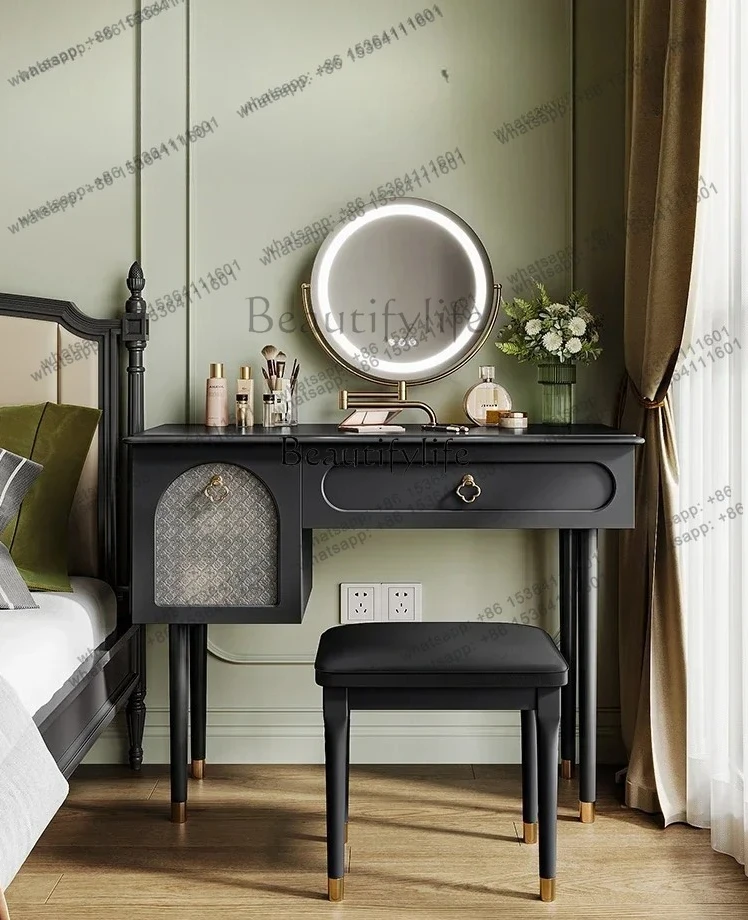 Solid Wood Dressing Table Storage Integrated Bedroom Black Mid-Ancient Makeup Table