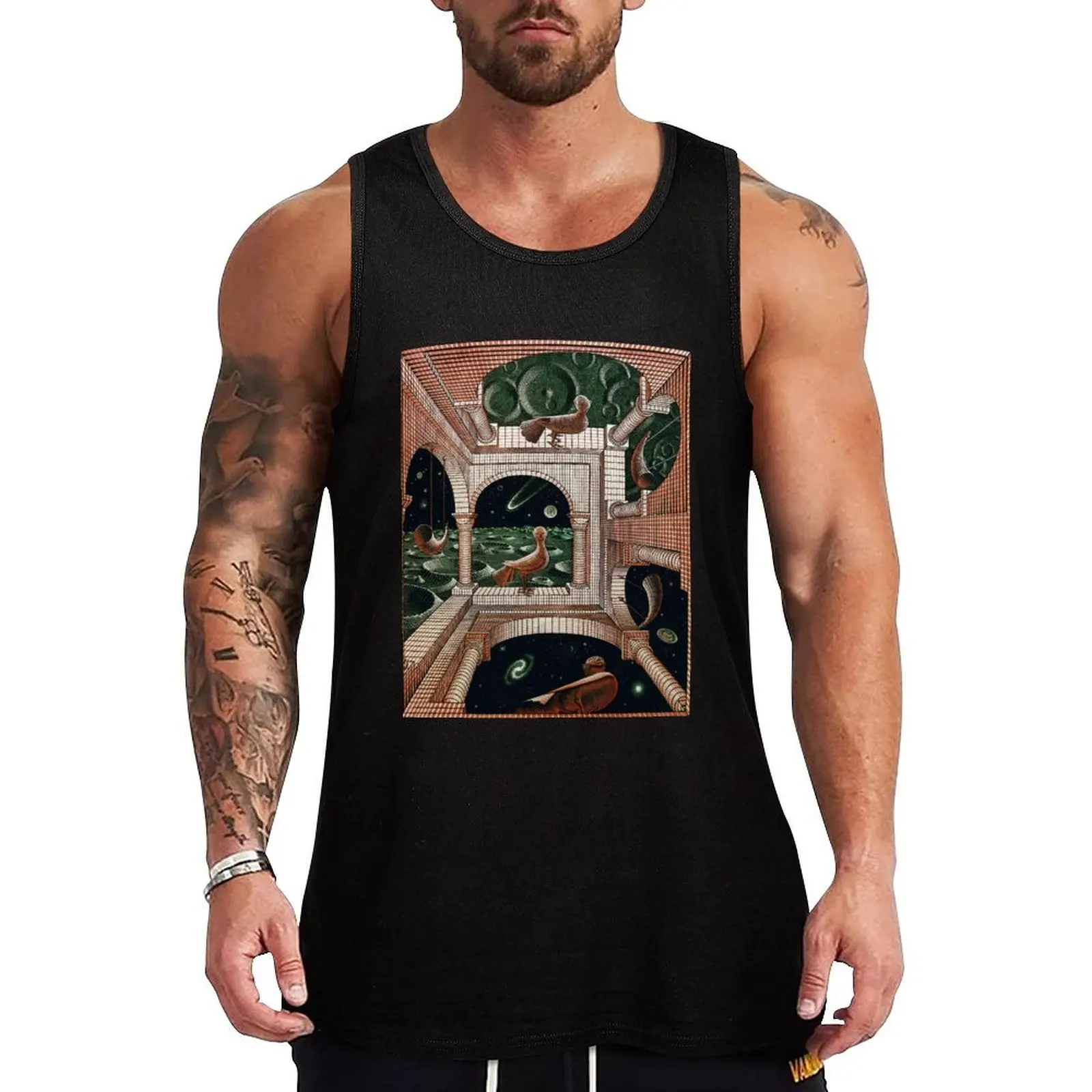 

Another World II by M. C. Escher Tank Top bodybuilding for men Sports clothing sleeveless gym shirts male