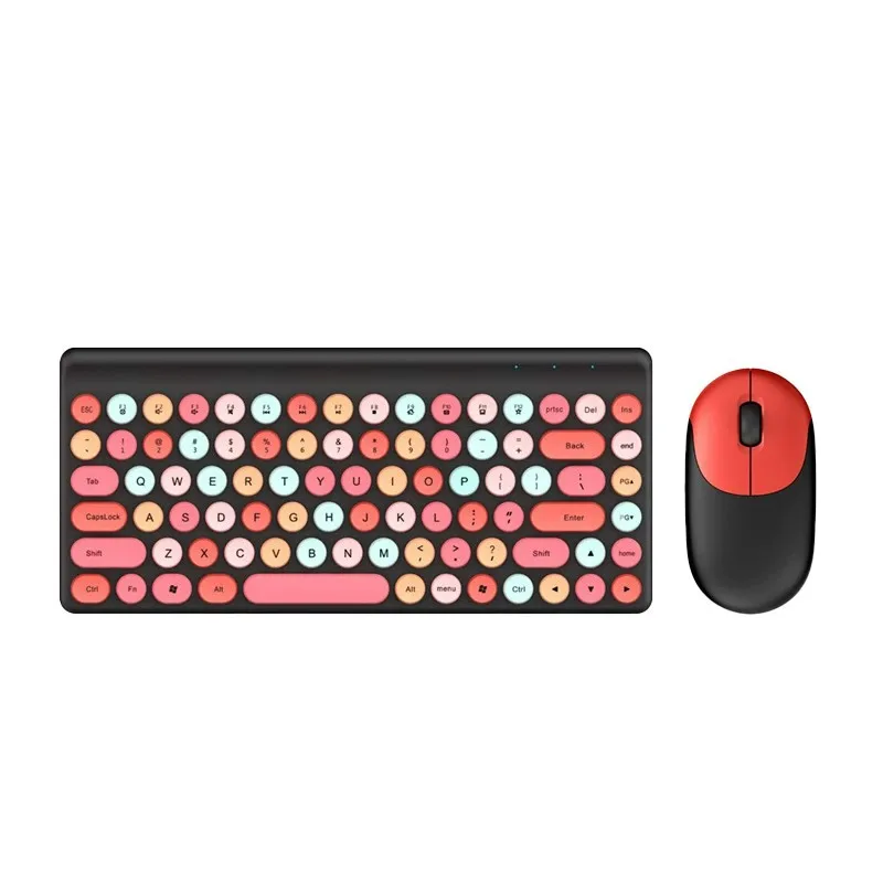 

Portable Wireless Keyboard and Mouse Set Circular Keycaps Compact Computer Peripherals Office Games RGB Lighting Effects