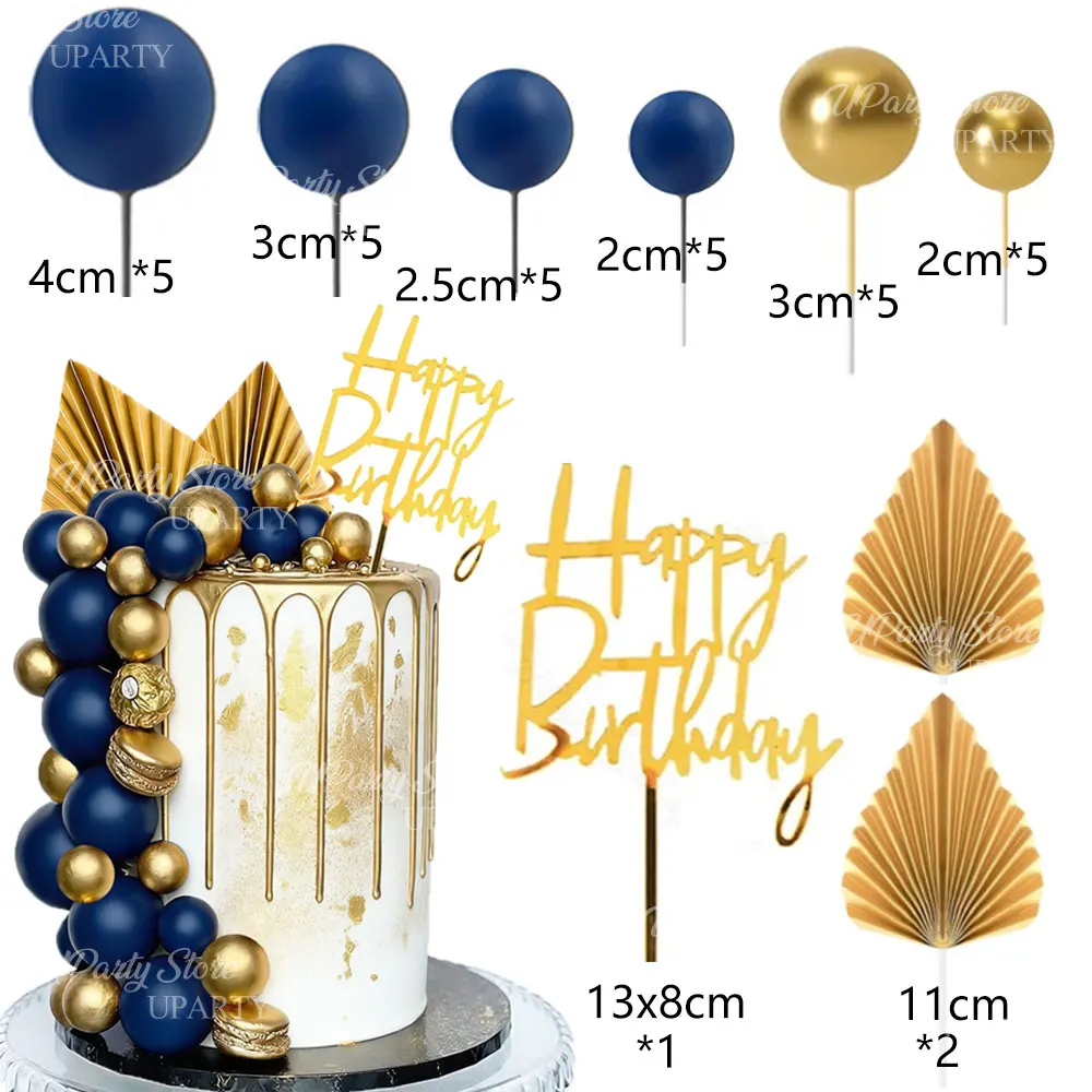 33-teiliges Happy Birthday Tortendeko-Set 2-4cm Schaumstoffbälle Acryl Gold Geburtstagstorten-Dekorationen für Geburtstag Hochzeit Jubiläum Dekoration – Detail 8