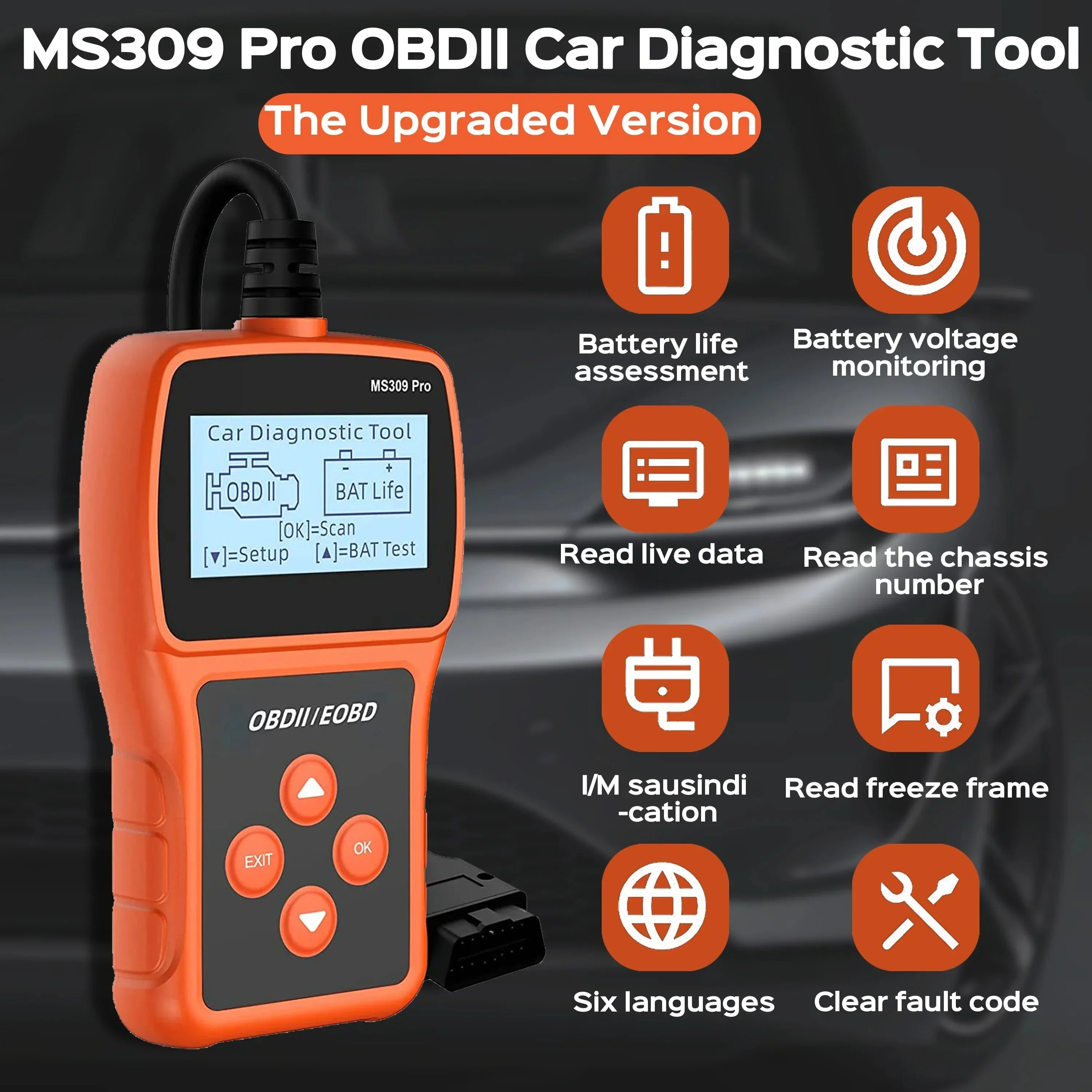 

Auto OBD2 Scanner, Live Data & Battery Tester, OBDII Car Fault Detector EOBD Code Reader Auto Engine Diagnostic Scan Tool