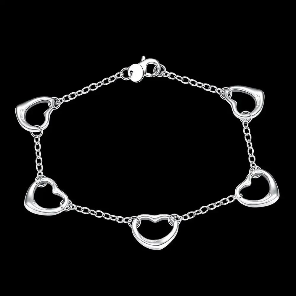 

Hot Popular 925 Sterling Silver Wild Five Heart Chain Bracelets for Woman Wedding Party Wild Christmas Gifts Fashion Jewelry