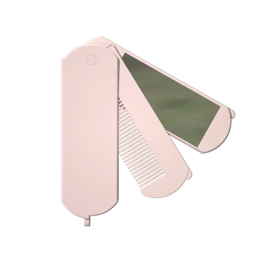 Portable Folding Makeup Mirror Comb 2in1 ABS Handle Anti-Static Pocket Mirror For Outdoor Travel Home Use Small Size Easy Carry