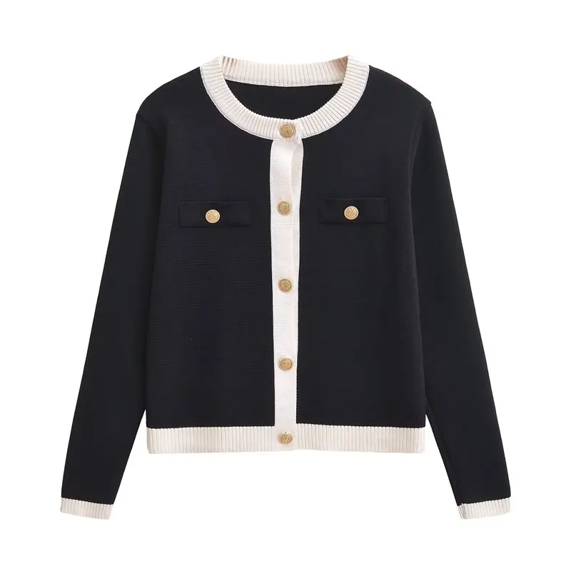 

Fall 2024 New Women's Knitted Long Sve round Ne Outerwear Gold Button Design Sweet Sle Regular Length Cardigan