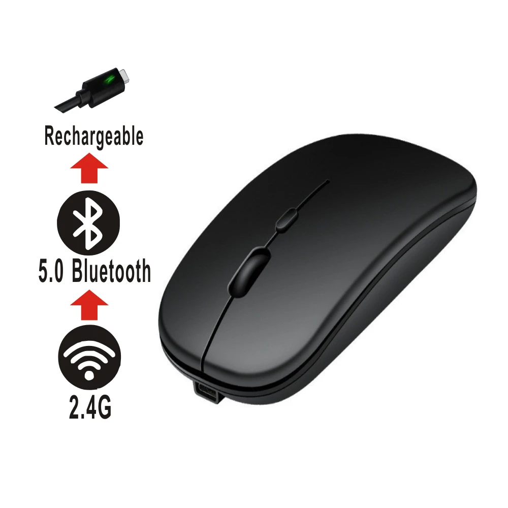 New Gaming Mouse Wireless Bluetooth Dual Mode Silent Rechargeable SB 2.4G DPI 1600 Optical Ergonomics Suitable for Laptops