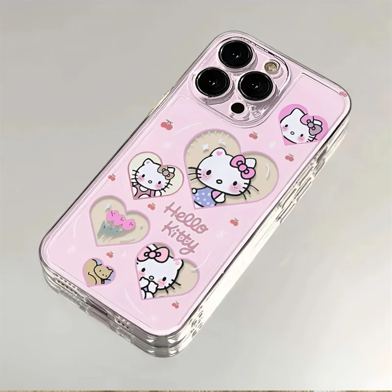 Colorful Sanrio Blushing Hello Kitty Case For iPhone 16 15 14 13 12 11 Pro Max X XR XS 7 8 Plus Fashion Cartoon Soft Cover Y2K