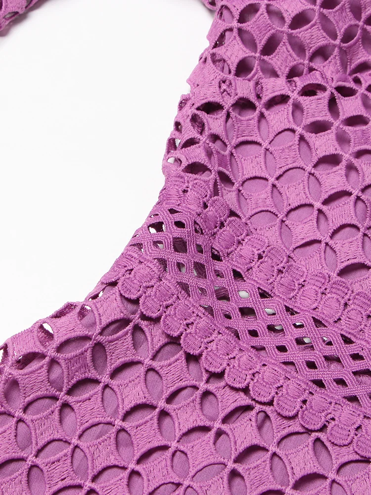 2023 New Female Clothing Round Neck Long Sleeve High Waist Solid Minimalist Embroidery Cut Out Midi Dress For Women